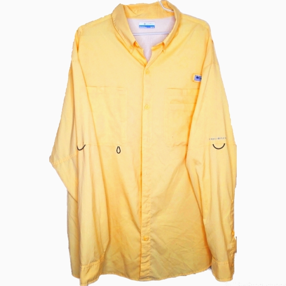 12) COLUMBIA OMNI-Shade PFG Button Long-Sleeve Yellow Sz. XL